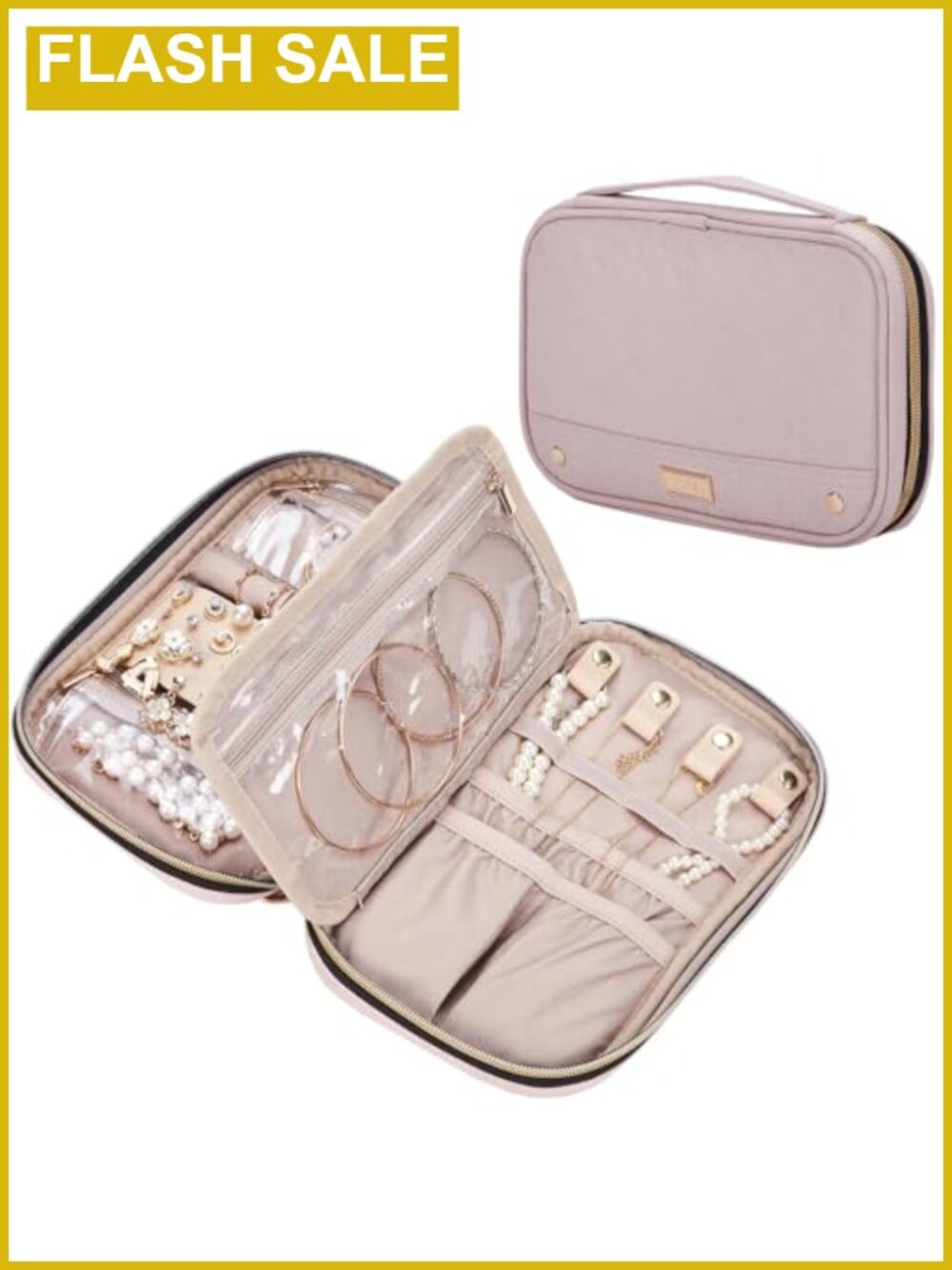 Travel Jewelry Case Organizer with Necklace Loops, Storage Bag for Women,